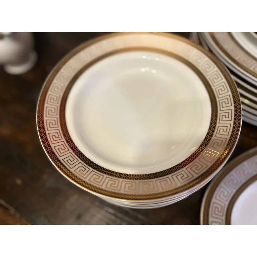 28 Piece Vintage Chattanooga Dining Set with Gold Greek Key Accents